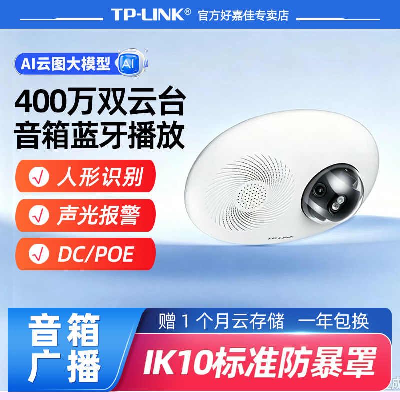 普联TP-LINK高清摄像头 无线音箱网络摄像机 音频播放带蓝牙防暴球机 家用店铺看护喊话广播音乐POE摄像机