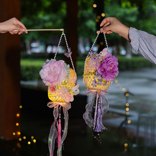 中秋古风竹编发光流苏花灯