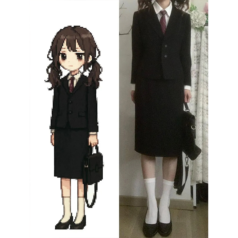 昭和少女 日系学院风显瘦套装女秋季新款黑色西装外套+半裙两件套