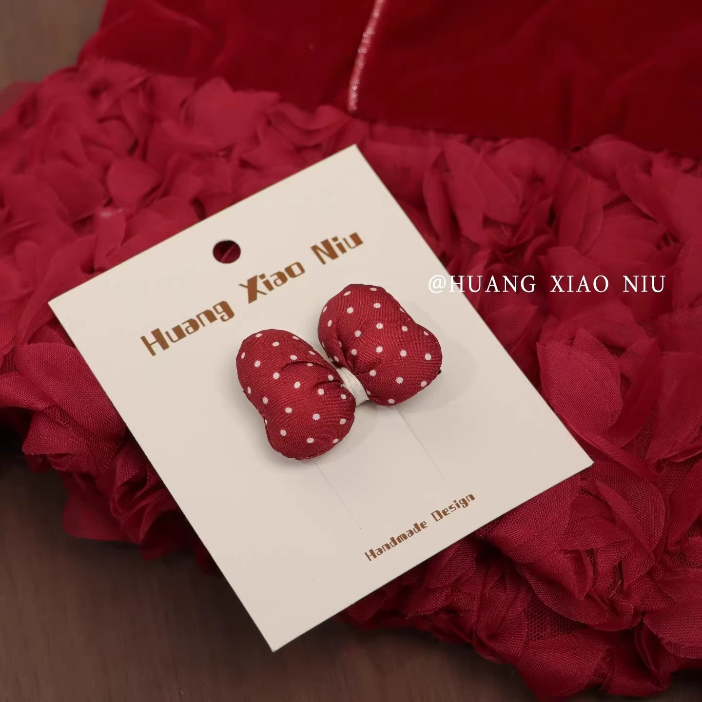 黄小妞甜美可爱红色波点蝴蝶结宝宝发夹可爱立体婴儿丸子头发饰