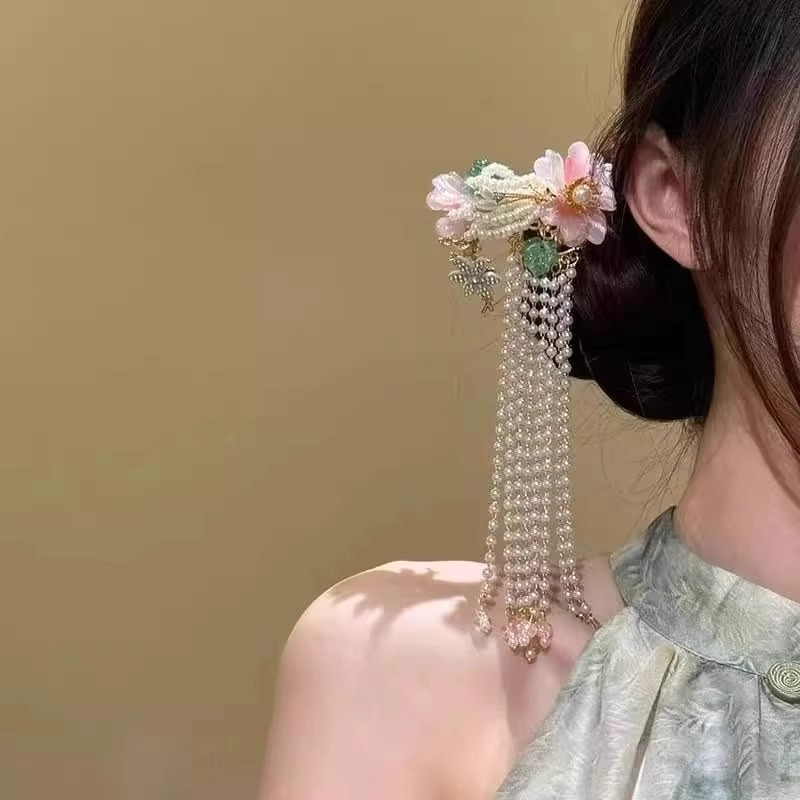 繁瑾迷情~新中式簪花绢花花朵发钗流苏发簪子古典头饰汉服头饰品