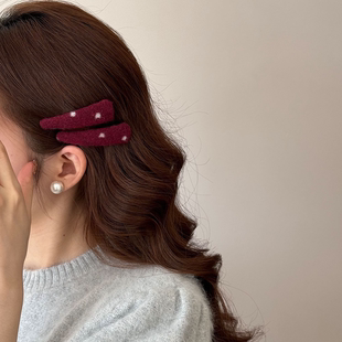 一对装~韩系红色波点发夹高级感精致简约bb夹秋冬碎发夹侧边发卡