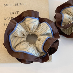 韩国条纹双层质感大肠发圈女气质扎头发丸子头发绳低马尾头绳发饰