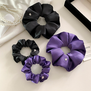 新款黑色缎面大肠发圈女高级感超大丸子头低马尾发绳皮筋发饰头饰