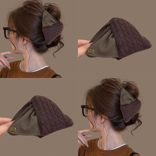 2025年新款 韩系秋冬咖色贝壳三角抓夹鲨鱼夹女针织发夹2025新款