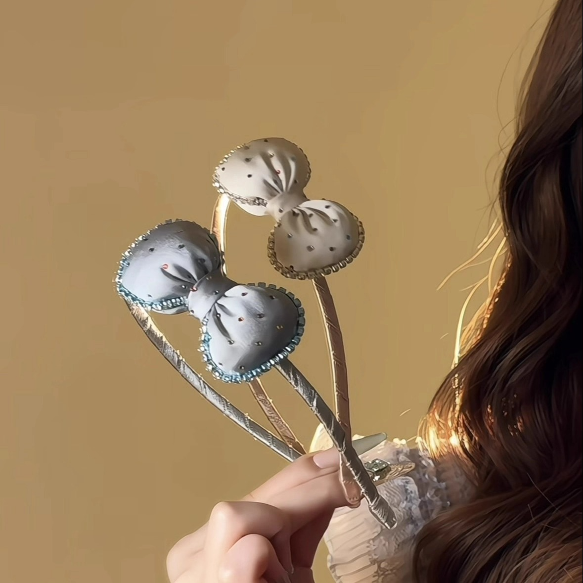 韩国新款发饰布艺蝴蝶结彩钻发箍少女发卡不勒头时尚百搭头箍发饰