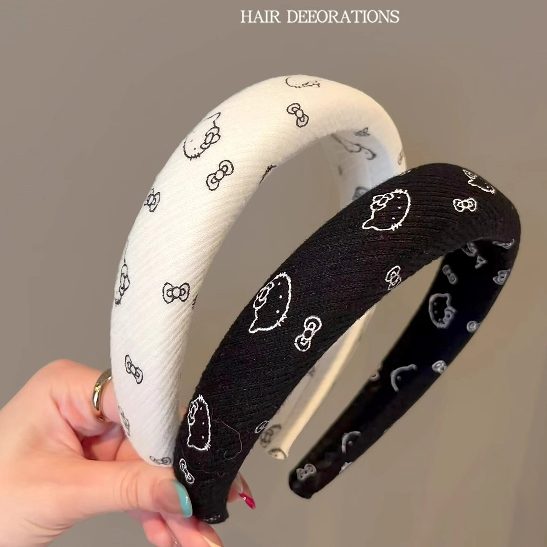 可爱KT猫咪针织发箍高颅顶海绵头箍少女感洗脸发卡外出发饰秋冬新