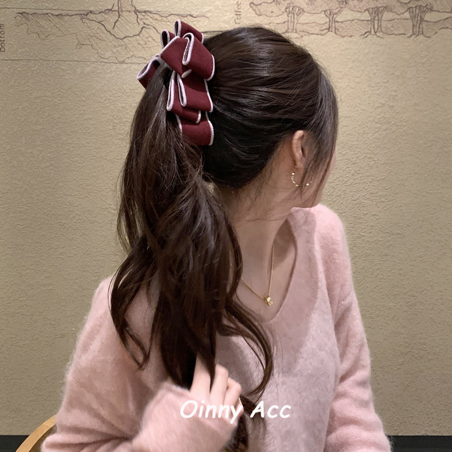 乌梅酱~韩系紫色毛呢蝴蝶结香蕉夹子秋冬复古盘发马尾竖夹扭夹女