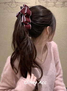 乌梅酱~韩系紫色毛呢蝴蝶结香蕉夹子秋冬复古盘发马尾竖夹扭夹女