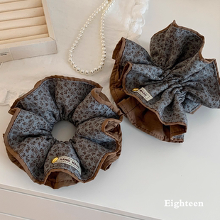 新中式 咖色碎花大肠发圈女高级感复古扎头发丸子头超大头绳发饰