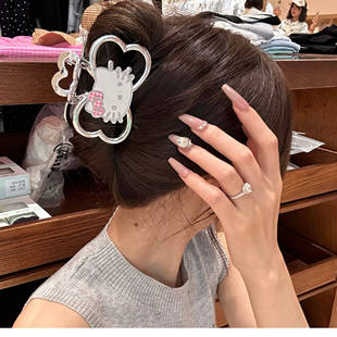 闪闪kitty猫咪双面抓夹高级感气质发饰女半扎鲨鱼夹甜美发夹头饰