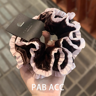 韩国早秋高品质减龄少女感甜美双层丝绒荷叶边肥肠圈弹力发圈皮筋