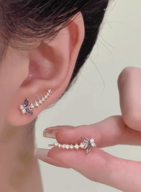 超仙紫色微镶蝴蝶耳排小众设计感精致时尚百搭个性耳钉