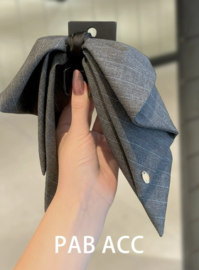 韩国复古蝴蝶结灰色条纹马尾抓夹格雷系后脑勺时尚发夹高级感头饰