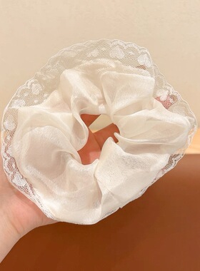 新款法式蕾丝大肠发圈女白色蕾丝高级感韩系头饰丸子头麻花辫头绳