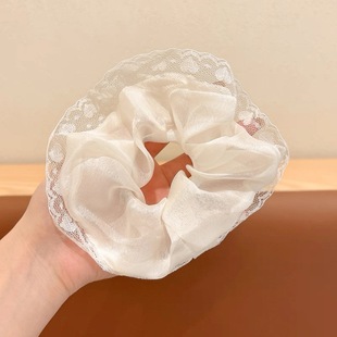 新款 蕾丝大肠发圈女白色蕾丝高级感韩系头饰丸子头麻花辫头绳 法式