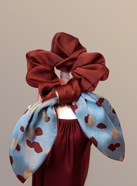 韩国优雅印花撞色蝴蝶结飘带发圈ins风高级感气质百搭肥肠圈发绳