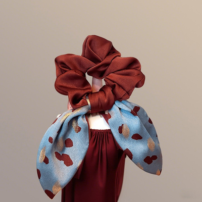 韩国优雅印花撞色蝴蝶结飘带发圈ins风高级感气质百搭肥肠圈发绳