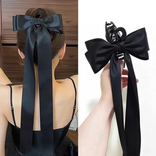 手工自制缎带长飘带蝴蝶结大抓夹鲨鱼夹个性 气质发饰头饰高级感