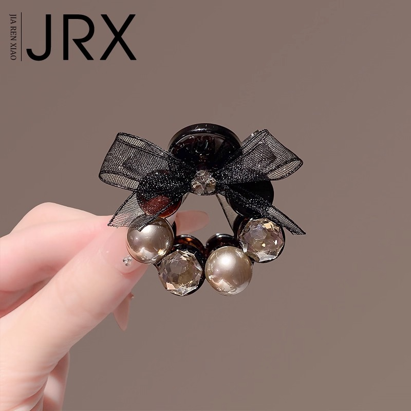 高端蝴蝶结珍珠发夹水晶夹子女高马尾支撑抓夹后脑勺半扎卡子头饰