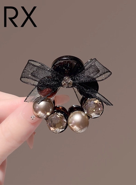 高端蝴蝶结珍珠发夹水晶夹子女高马尾支撑抓夹后脑勺半扎卡子头饰