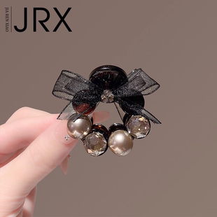 高端蝴蝶结珍珠发夹水晶夹子女高马尾支撑抓夹后脑勺半扎卡子头饰