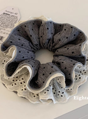 韩系格雷灰色波点蕾丝大肠发圈女高级感丸子头超大百搭发饰头绳