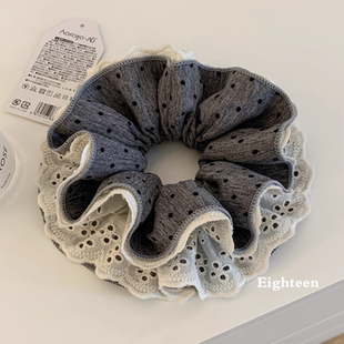 韩系格雷灰色波点蕾丝大肠发圈女高级感丸子头超大百搭发饰头绳
