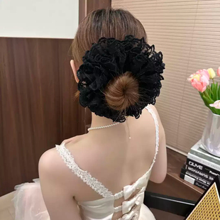 超仙镂空头花大肠发圈女高级感复古多层蕾丝花边头绳丸子头扎发绳