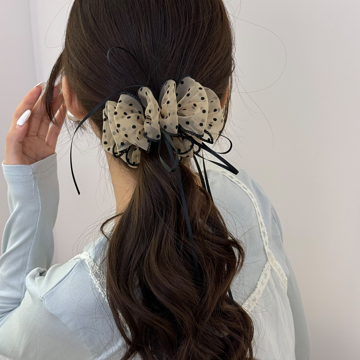 名狐波点泡泡网纱香蕉夹发饰