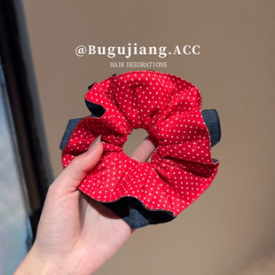 布谷酱原创设计师款 红波点大肠发圈小众韩国丸子头皮筋高弹力发饰