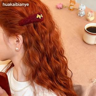 红色金标小马毛绒发夹女前额侧边夹2025新款 刘海夹子高端发卡头饰