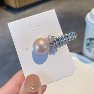 闪亮锆石蝴蝶结巴洛克珍珠韩版 气质高级感边夹刘海夹超闪水晶百搭