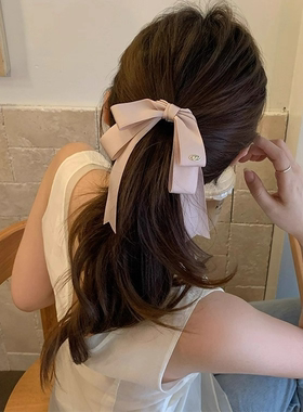 白色双层飘带大蝴蝶结发夹女后脑勺发卡半扎发夹2025新款顶夹头饰