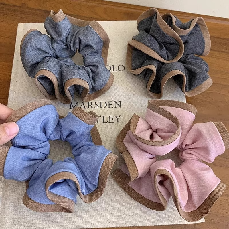 撞色花苞大肠发圈春秋新款韩系复古木耳边丸子头发绳扎头发头绳潮