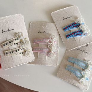 两件套春日刺绣珍珠发夹女高级感侧边边夹刘海夹子网红拍照甜美可