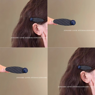 韩系格纹椭圆蓝色侧边发夹女高级感掰掰夹日常刘海夹前额头饰BB夹