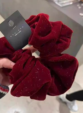 繁星点点~韩国东大门新年发圈秋冬闪粉红色大肠丝绒发绳扎发头饰