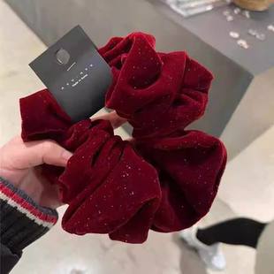 繁星点点~韩国东大门新年发圈秋冬闪粉红色大肠丝绒发绳扎发头饰