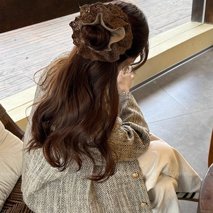 复古蕾丝花边双层发圈大号秋冬扎头发绳女高级感气质头花发饰头绳