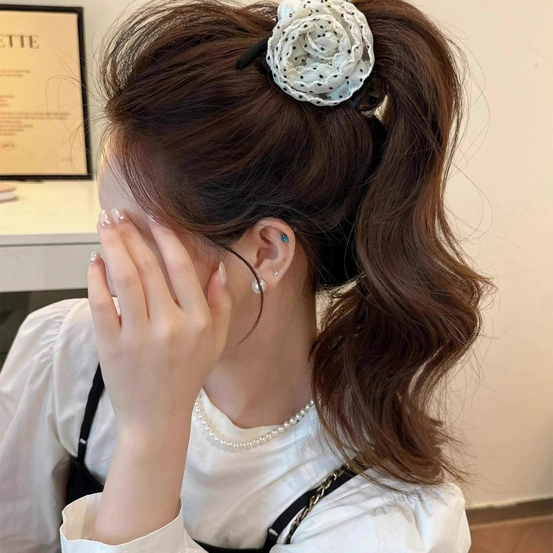 法式温柔波点花朵高马尾抓夹气质丸子头发夹女后脑勺高级感鲨鱼夹