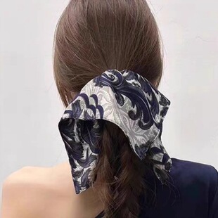 高级感图腾印花大肠发圈女气质百搭头绳扎马尾发绳洋气头花头饰