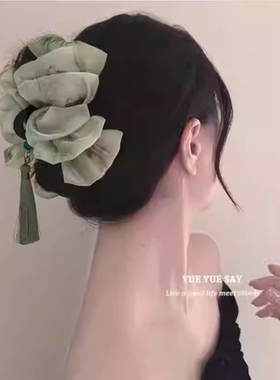 只此青绿~复古流苏云朵网纱抓夹新中式气质时尚鲨鱼夹旅行发卡