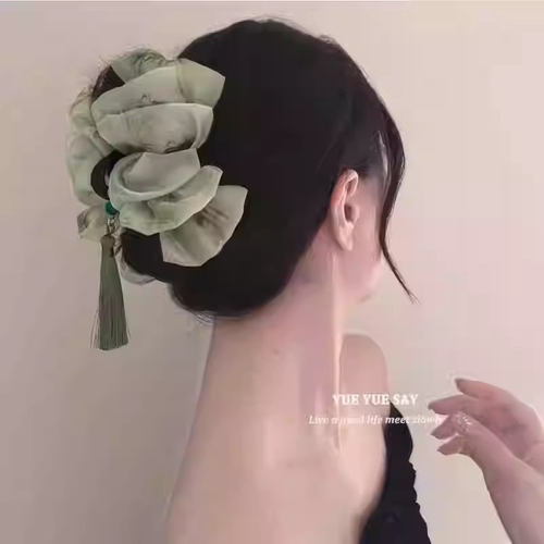 复古流苏云朵网纱抓夹