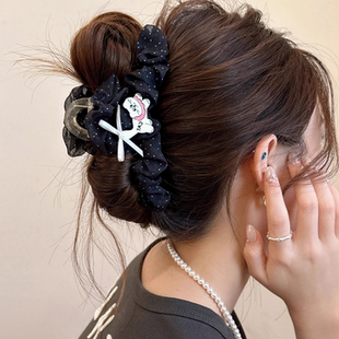 韩系可爱小狗抓夹网纱布艺发夹后脑勺头饰鲨鱼夹小香风女甜美发饰