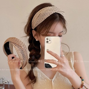 韩国新款 气质宽边头箍高颅顶显脸小发饰 草编发箍女高级感2025夏季