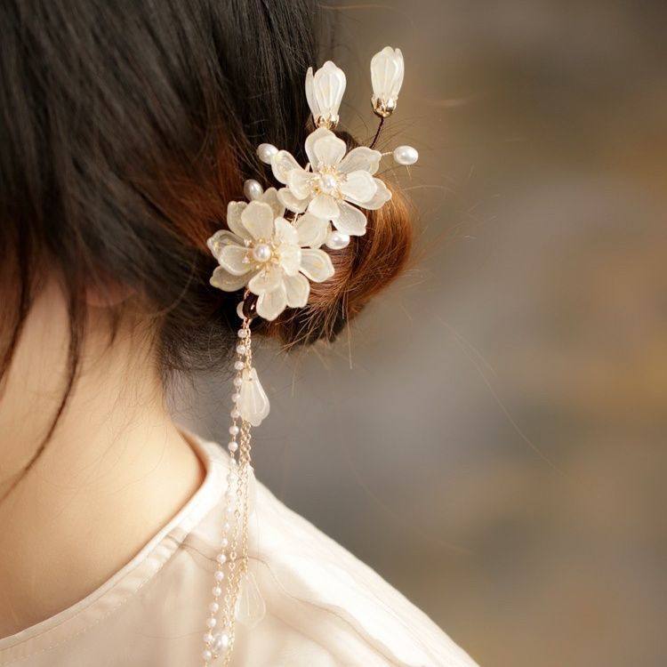古风汉服超仙花朵流苏发夹