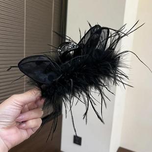黑色精灵猫抓夹羽毛发夹女秋冬新款 后脑勺显发量猫耳朵鲨鱼夹子