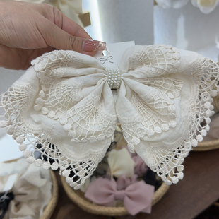 韩系白色蕾丝蝴蝶结发夹女夹子后脑勺半扎发弹簧夹复古发卡头饰夏