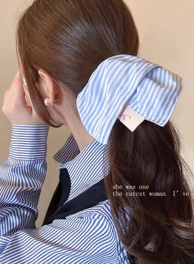 韩系蓝色方巾发圈扎头皮筋马尾发绳气质丸子头发饰2025新款头绳